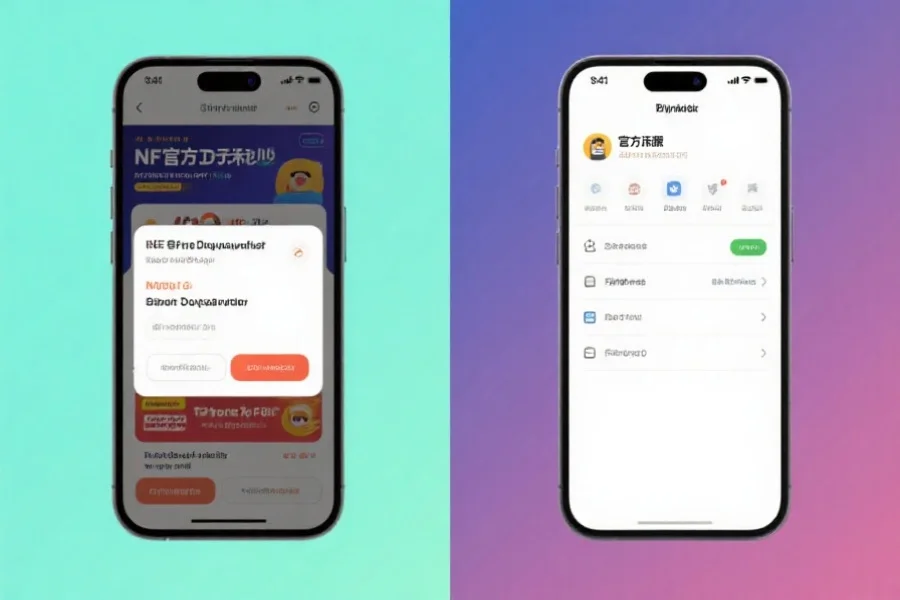 插图对比两个手机屏幕,左侧手机显示非官方下载后弹出广告,右侧手机显示官方版本界面简洁安全